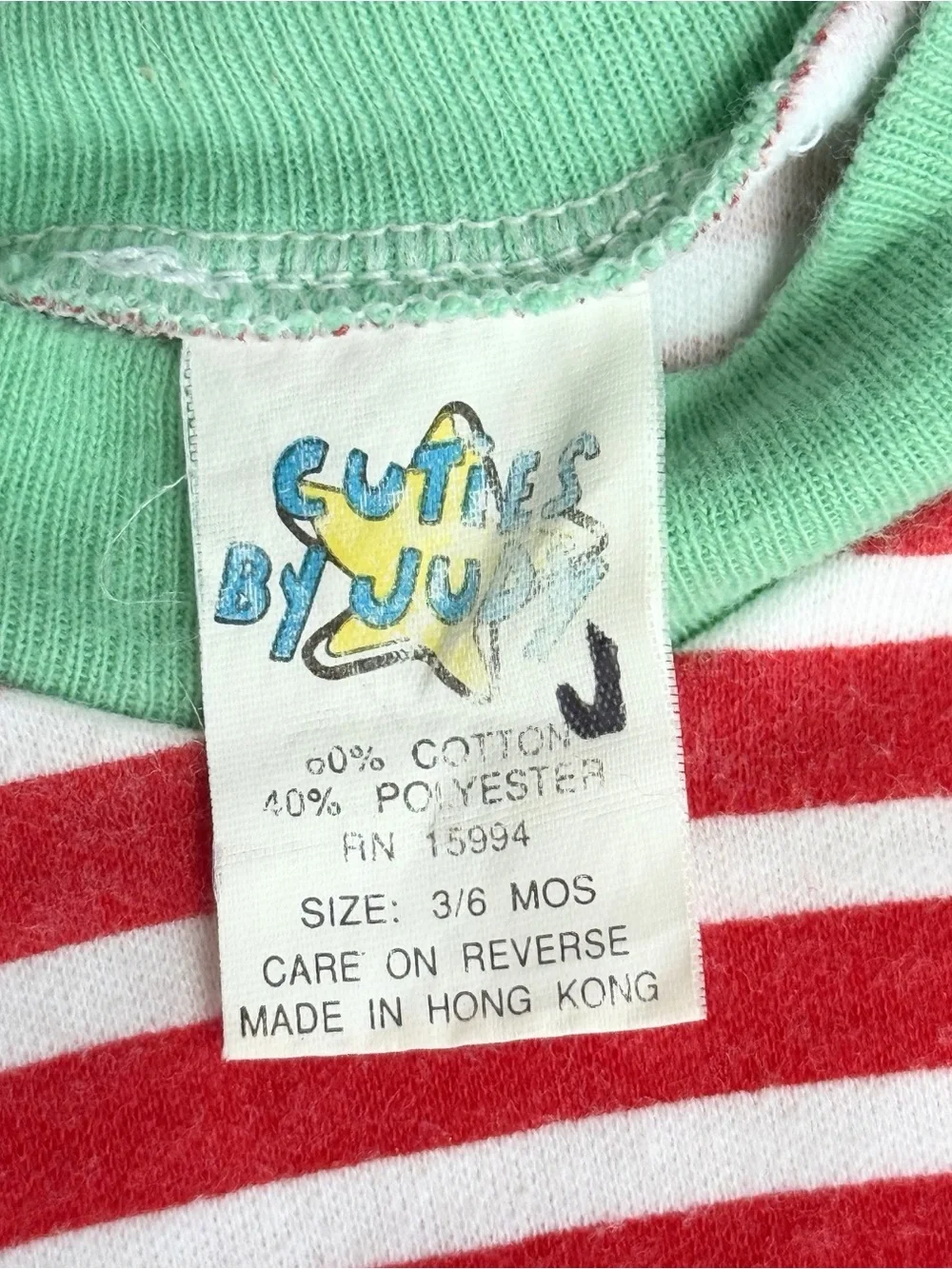 Vintage 90s Cuties By Judy Baby T Shirt Red White Stripe 3-6 Months Hong Kong